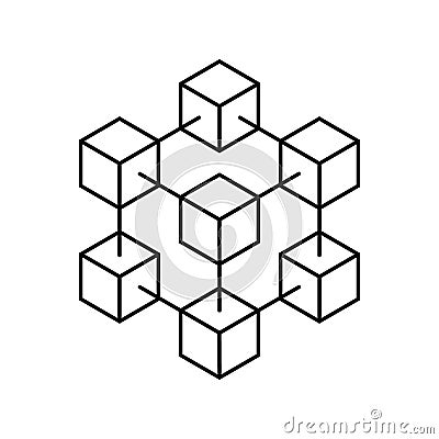 Blockchain icon. Blockchain structure. Block chain logo. Cube in line style. Crypto currency symbol. Crypto business. Cryptography Stock Photo
