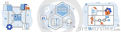 Blockchain industry. Blockchain, backbone Industry 4.0, weaves innovation into fabric business Vector Illustration