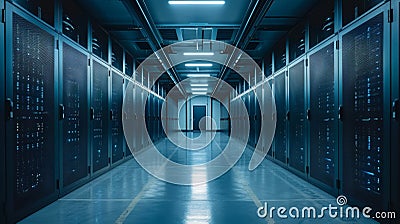 blockchain infrastructure, an empty server room showcases powerful computers, representing the foundation of blockchain Stock Photo
