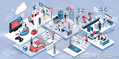 Blockchain, internet of things and lifestyle Vector Illustration