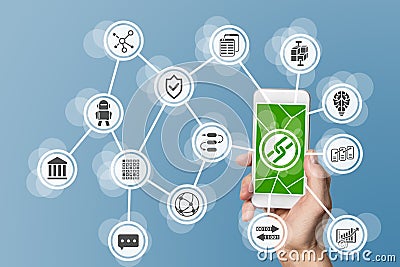 Blockchain and mobile computing background Stock Photo