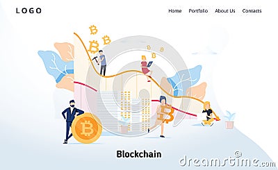 Blockchain modern flat design concept. Cryptocurrency and people concept. Landing page template. Conceptual crypto web Vector Illustration