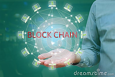 Blockchain network against double exposure concept. businessman Stock Photo
