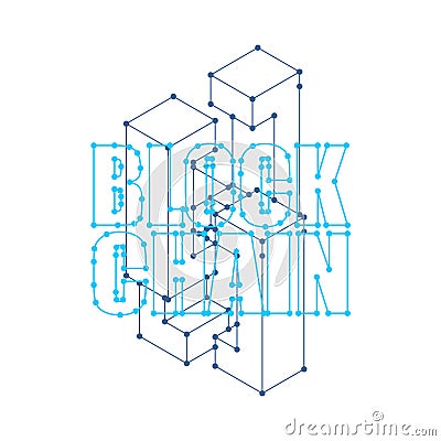 Blockchain network isolated. Cyber concept matrix. Block chain v Vector Illustration