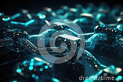 Blockchain Network Macro. Generative AI Stock Photo