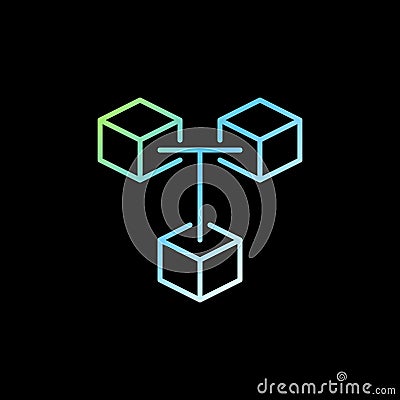 Blockchain outline vector colorful icon - Three Connected Blocks sign Vector Illustration