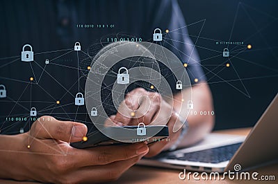 Blockchain Security and Data Protection in Cybersecurity. Secure Digital Transactions and Privacy with Encrypted Network Systems, Stock Photo