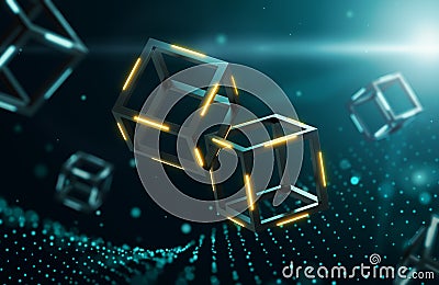 Blockchain technology with abstract background Stock Photo