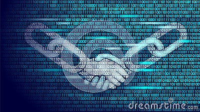 Blockchain technology agreement handshake business concept low poly. Icon sign symbol binary code numbers design. Hands Vector Illustration