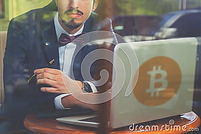 Blockchain technology. Bad news with bitcoin cryptocurrency. Stock Photo