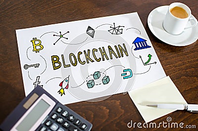 Blockchain technology concept on a paper Stock Photo