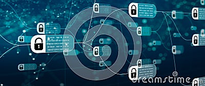 Block chain network Concept. Distributed Ledger Technology DLT. 3D Rendering Stock Photo