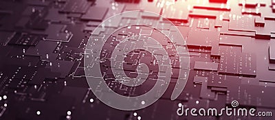 Blockchain technology, futuristic microcircuit. Motherboard, neural network and cyber technology. Binary code in cyberspace Cartoon Illustration