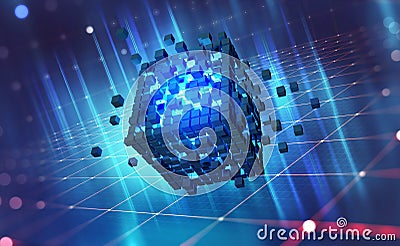 Blockchain technology. Information blocks form a decentralized global database structure Cartoon Illustration