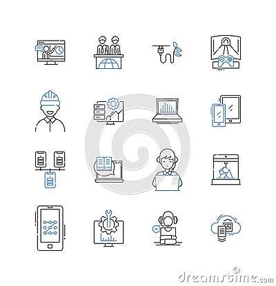 Blockchain technology line icons collection. Decentralized, Immutable, Distributed, Transparent, Cryptography, Smart Vector Illustration