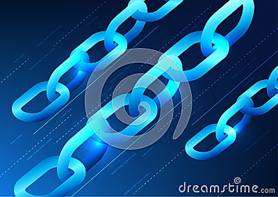 Blockchain technology A long chain connected together. with number code Shows data storage technology that are linked together Vector Illustration