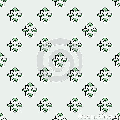 Blockchain vector blue seamless pattern. Block chain network with 4 Blocks background Stock Photo