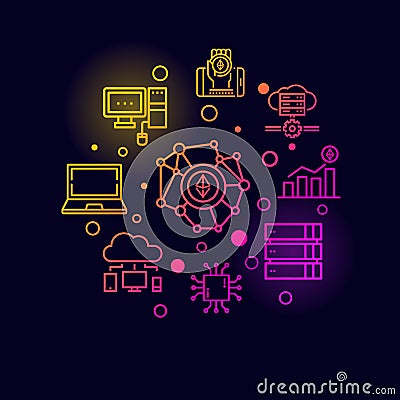 Blockchain vector illustration. Bitcoin and Ethereum trading concept. Vector Illustration