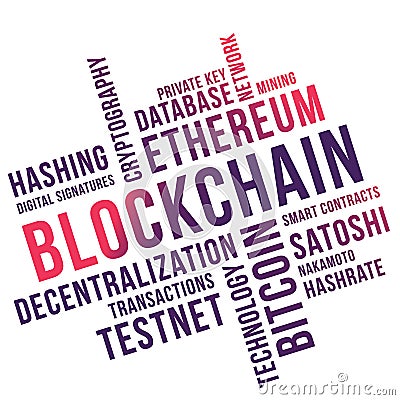 Blockchain word cloud collage, business concept backgroundn Vector Illustration