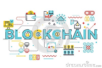 Blockchain word lettering illustration Vector Illustration