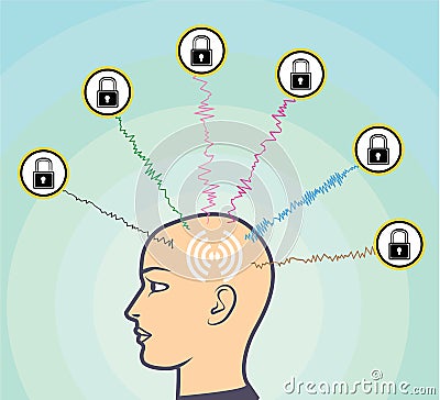 Blocked Locked Secured Brainwaves Human subject Vector Illustration Vector Illustration