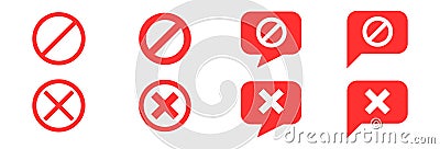 blocked social media, comment, reply icon red cross Stock Photo