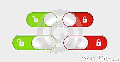 blocked and unlocked toggle switch buttons. Material design switch buttons set. Vector Vector Illustration