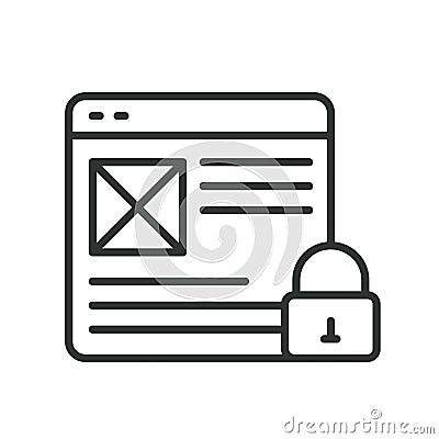 Blocked web page, icon in line design. Blocked, web, page, error, access, denied, restriction on white background vector Vector Illustration