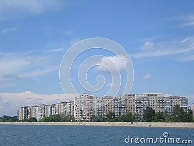 Blocks of apartments on Morii lake shore in Bucharest Stock Photo
