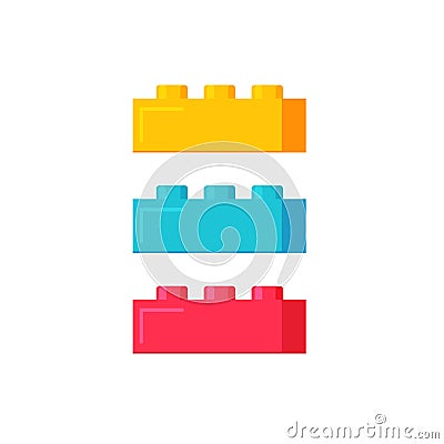 Blocks construction toys vector illustration, flat cartoon plastic color building blocks or bricks toy isolated Vector Illustration