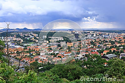 Blocks of flats in Most, Czech Rupublic post-communist architecture, view from Castle Hnevin Stock Photo