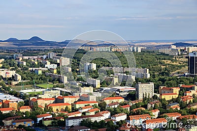 Blocks of flats in Most, Czech Rupublic post-communist architecture, view from Castle Hnevin Stock Photo