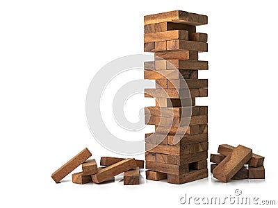 Blocks wood jenga game isolated on white background Stock Photo