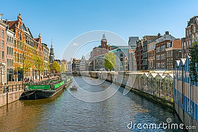 Bloemenmarkt flower market stalls floating on the Singel canal Editorial Stock Photo