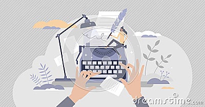 Blog author and creative literature writer and freelancer tiny person concept Vector Illustration