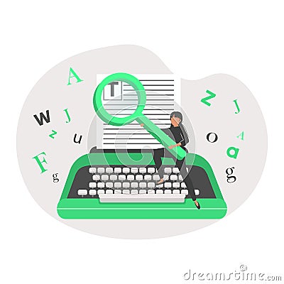 Blog author and creative literature writer and freelancer tiny person concept. Publishing editor and Vector Illustration