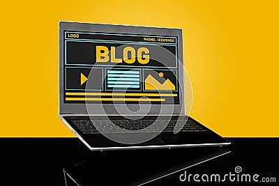 Blog Blogging Homepage Website UI Concept on Laptop Stock Photo