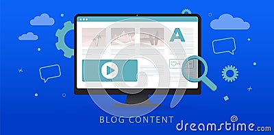 Blog Content, digital blogging post, data marketing concept. Content writing for online blog web page Vector Illustration