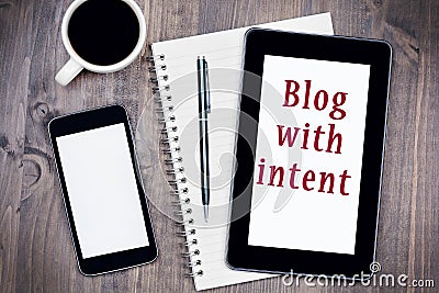 Blog with intent words on digital tablet Stock Photo