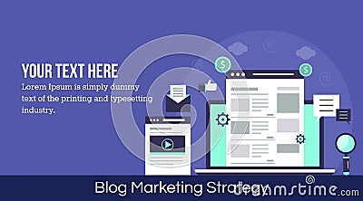 Blog marketing strategy - flat design web banner Vector Illustration