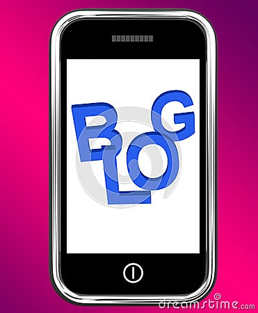 Blog On Phone Shows Blogging Or Weblog Websites Stock Photo