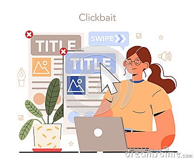 Blog promotion failure. Title creation mistake, naming tips. Vector Illustration