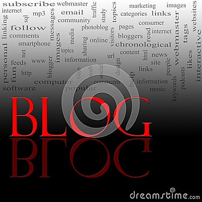 Blog Word Cloud Red and Black Stock Photo