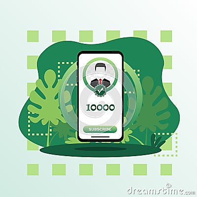 Bloger account in phone. Flat vector illustration. Mobile application design. User interface. Vector graphic Vector Illustration