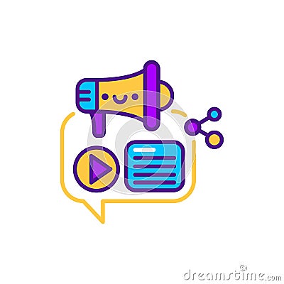 Blogger advertising line color icon. SMM promotion. Sign for web page, mobile app, button, logo. Vector isolated element. Editable Vector Illustration