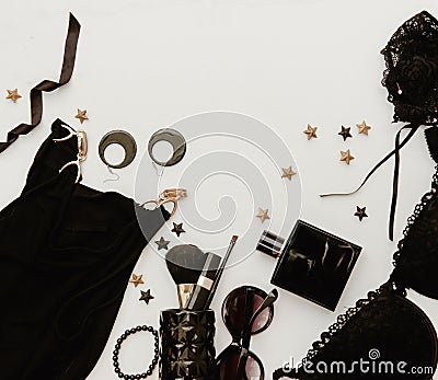 Blogger and fashion concept. Set of glamorous stylish woman accessories Stock Photo