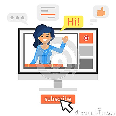 Blogger girl. Vlog concept. Vector Illustration