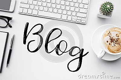 Blogging,blog concepts ideas with worktable Stock Photo