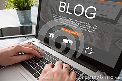 Blogging blog word coder coding using laptop Stock Photo