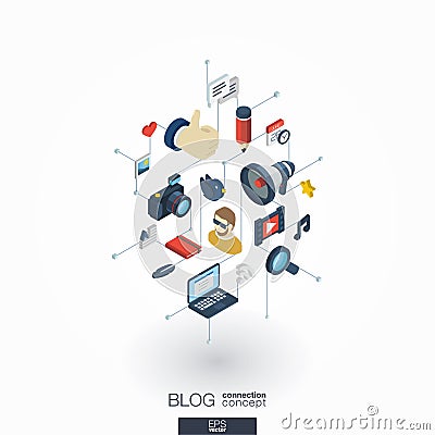 Blogging integrated 3d web icons. Digital network isometric concept. Vector Illustration